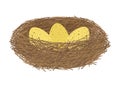 Bird nest with yellow eggs vector illustration